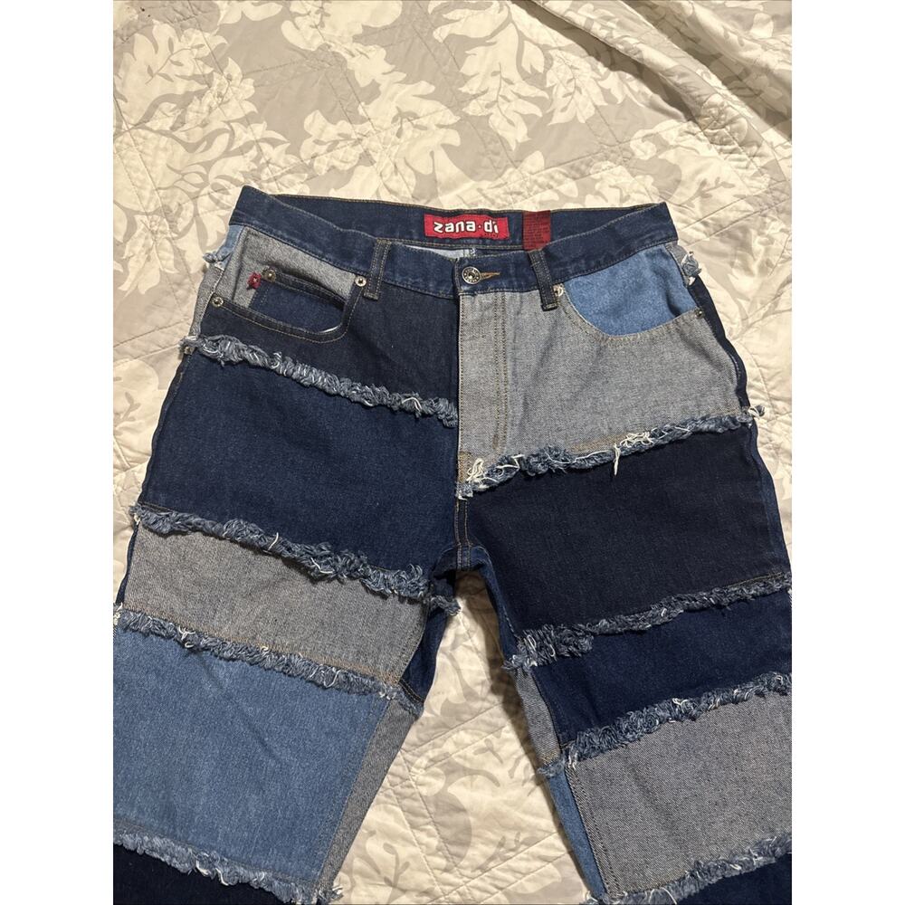 ZANA DI Jeans Women's Size 9 Flare Colorblock Patchwork Y2K Style Frayed Denim
